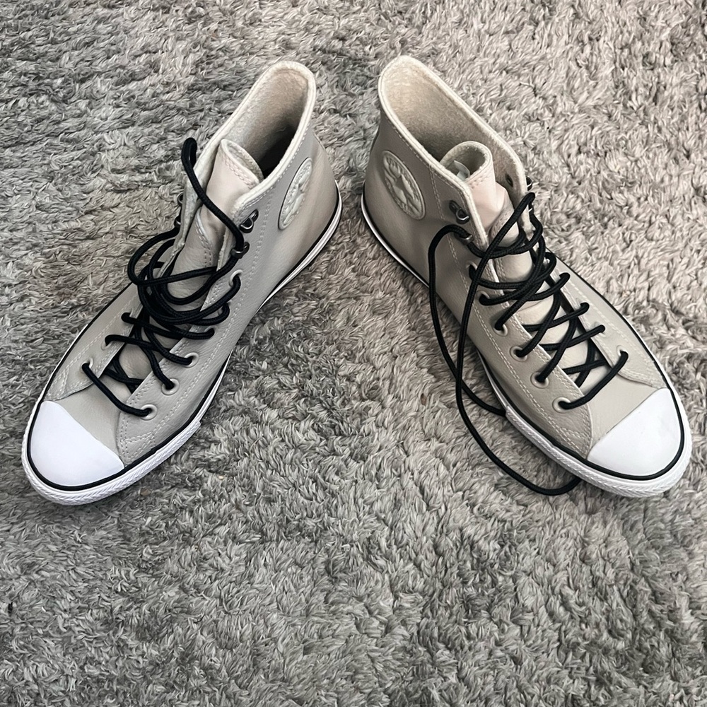Converse Light Gray High-Top Leather Sneakers